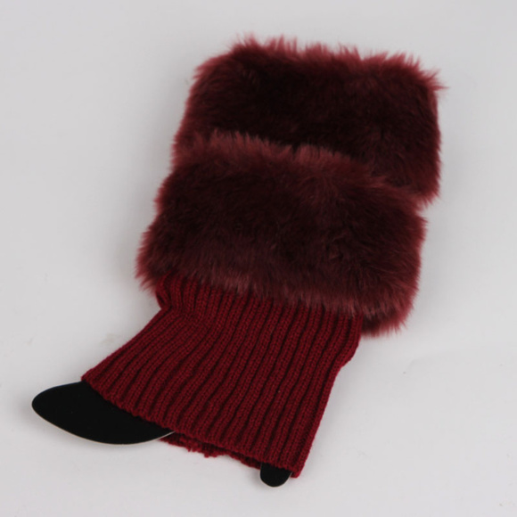 Faux Fur Socks Leg Warmers Boot Toppers in Bordeaux - Picture 2 of 2